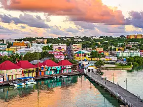 st.,john's,,antigua,port,and,skyline,at,dusk.