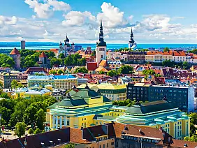 scenic summer aerial view of the old town architecture in tallinn, estonia