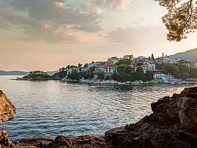 skiathos,harbor,at,sunset