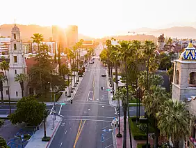 sunset,aerial,view,of,historic,downtown,riverside,,california.
