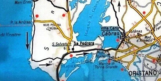 foto mappa anello penisola del sinis di primo giorno di pedalata.