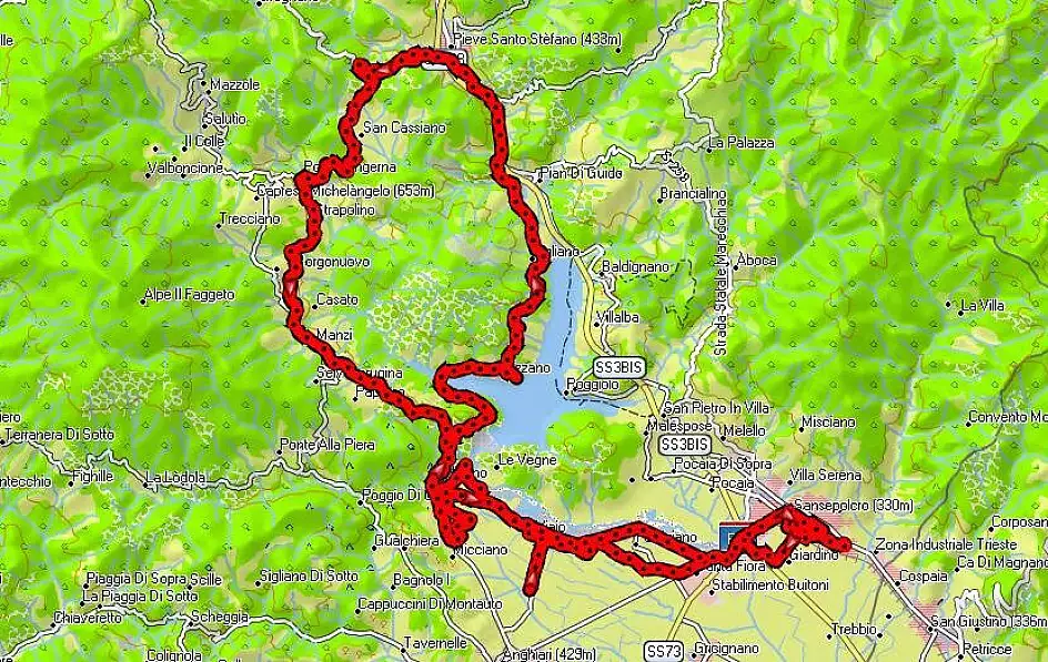 mappa percorso giro del lago di montedoglio