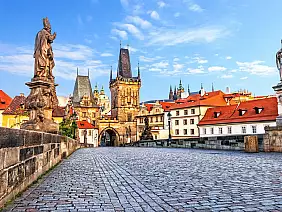 famous charles bridge over the vltava river in prague, czech republic.