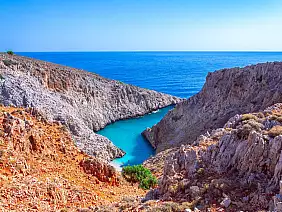 seitan limania or agiou stefanou, the heavenly beach with turquoise water.chania,...