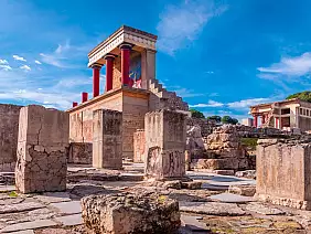 view at the ruins of the famous minoan palace of knossos