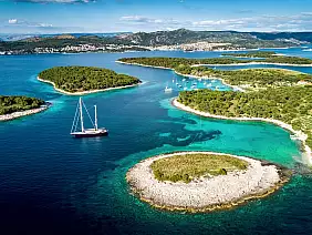 aerial,view,of,paklinski,islands,in,hvar,,croatia.,turquise,water