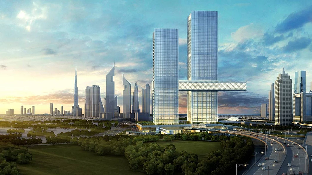 la piscina a sfioro sospesa più lunga di sempre è stata appena inaugurata sull'edificio a sbalzo più lungo del mondo