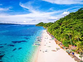 aerial view of puka beach in boracay island, western visayas, philippines.