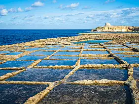 salt evaporation ponds on gozo island, malta