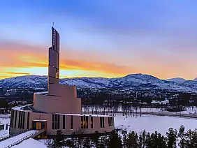 northern lights cathedral at sunset