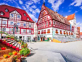 nordlingen, germany. charming old city in bavaria, swabia. marktplatz, autumn season.