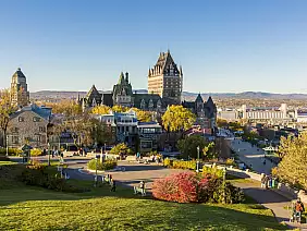 the frontenac castle in old quebec city in the beautiful autumn season