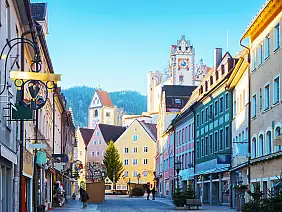 old part of the city of fussen in beautiful sunny morning after new year's eve, ...