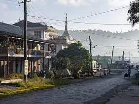 misty sunrise in kalaw mountain village, myanmar