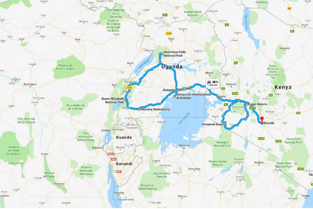 Carta del viaggio in Uganda e Kenya