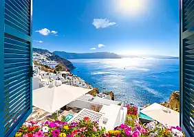 turistipercaso View,From,An,Open,Window,With,Blue,Shutters,Of,The