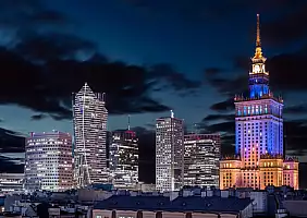turistipercaso Warsaw,,Support,Ukraine,,Warsaw,City,Center,Panorama,By,Night,,Business