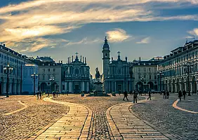 turistipercaso Piazza San Carlo, Turin, Italy at sunset