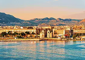 turistipercaso Sunrise at the Mediterranian sea and Palermo old city, Sicily island in Italy