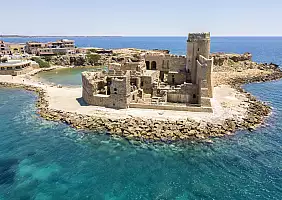 turistipercaso Aerial view of the Aragonese castle of Le Castella, Le Castella, Calabria, Italy: the...