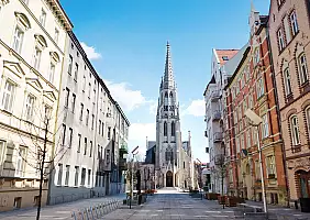 turistipercaso St. Mary's street and church in Katowice, Silesia, Poland, Europe