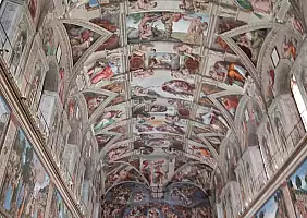 turistipercaso A fragment of the painting inside the Sistine Chapel.