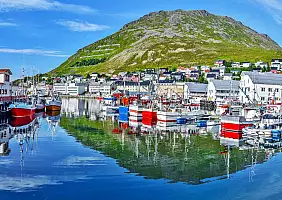 turistipercaso Panoramic view of Honningsvag town from the port in Mageroya island. Nordkapp...