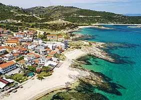 turistipercaso Aerial view of Sarti on the Sithonia peninsula, in the Chalkidiki , Greece