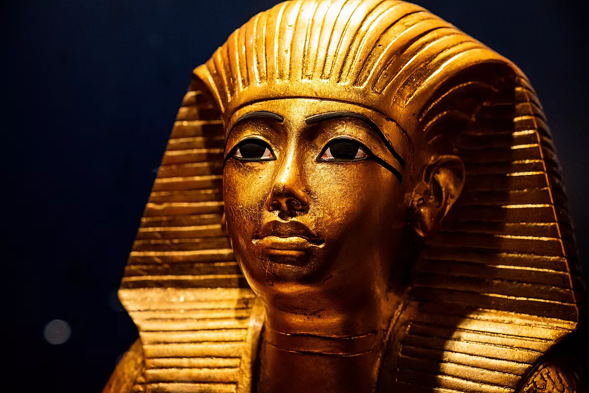 Cairo, Egypt - 10.08. 2025. Glided funerary mask of king Tutankhamen